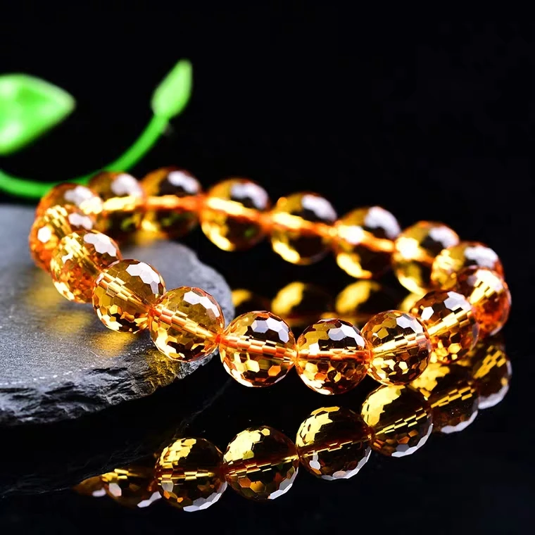 Genuine Natural Yellow Citrine Clear Round Beads Bracelet Women Men Crystal Gemstone Wealthy 8mm 10mm 12mm Gift AAAAA