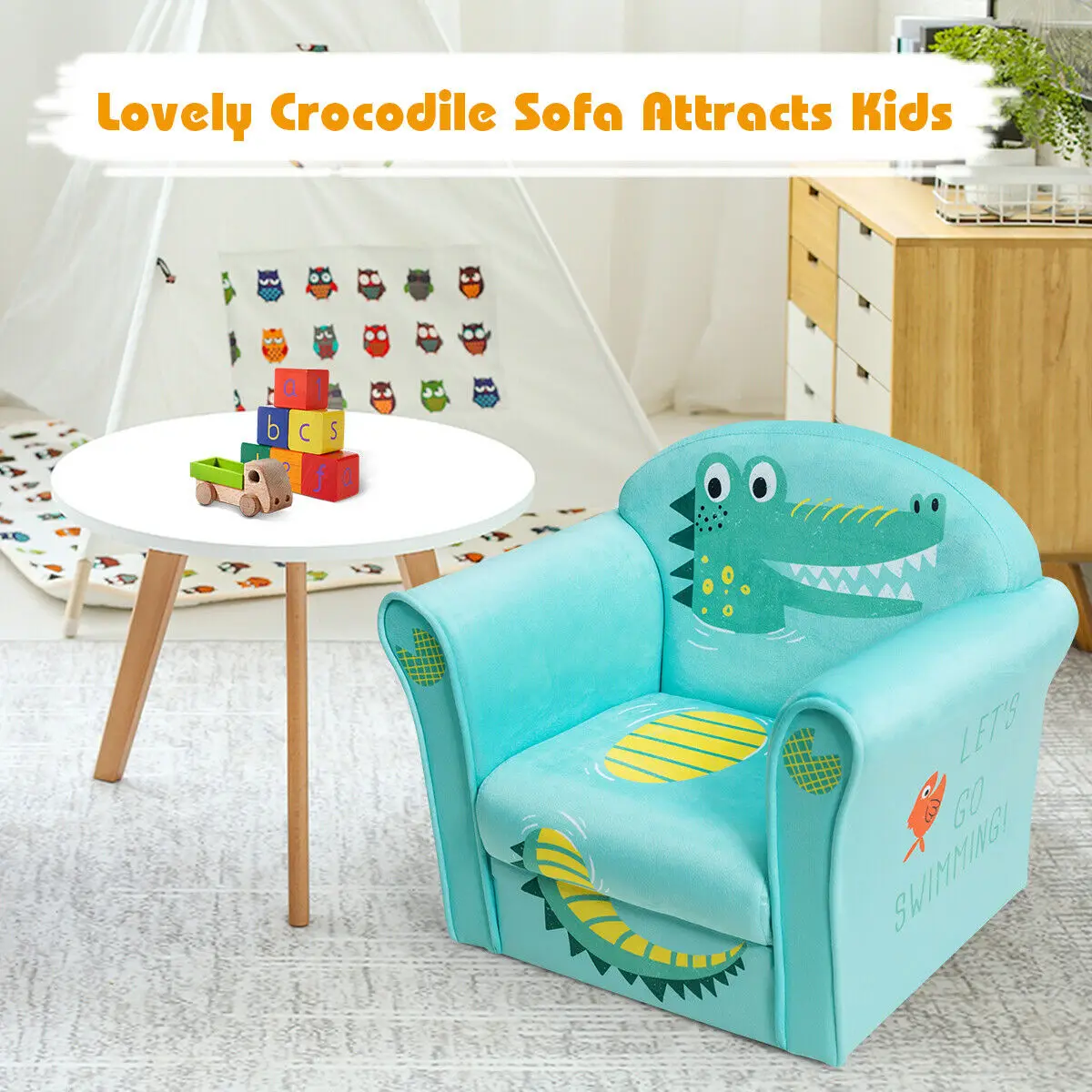 Sofá de cocodrilo para niños, Sillón tapizado con reposabrazos, muebles para niños pequeños, HW65436