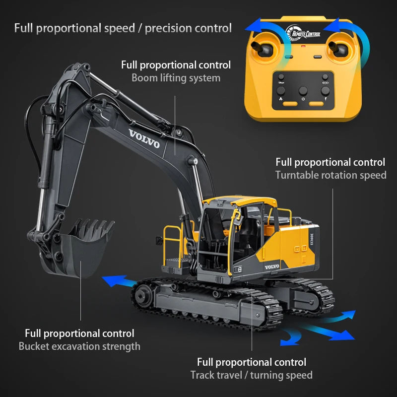 Double E E598 Large Rc Excavator 1/16 3in1 Alloy Truck E590 Remote Control Engineering Vehicle Toy Model For Boys Kids Gift