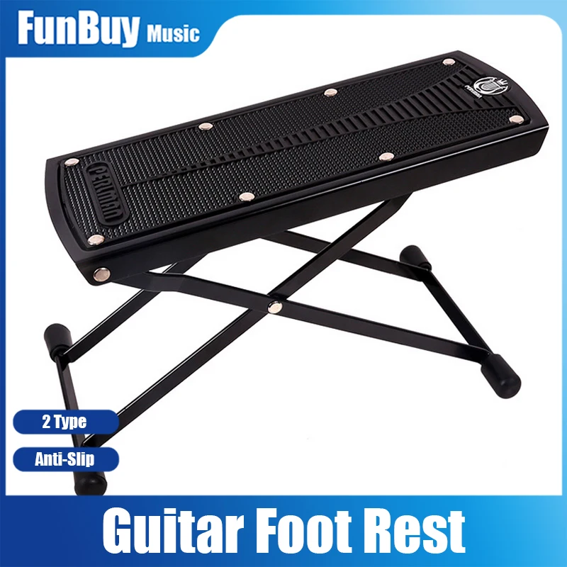 Guitar Footstool Pedal Metal Footboard Height Adjustable Anti-Slip Pad Instrument Play Foot Rest Stand Foldable Guitar Footrest