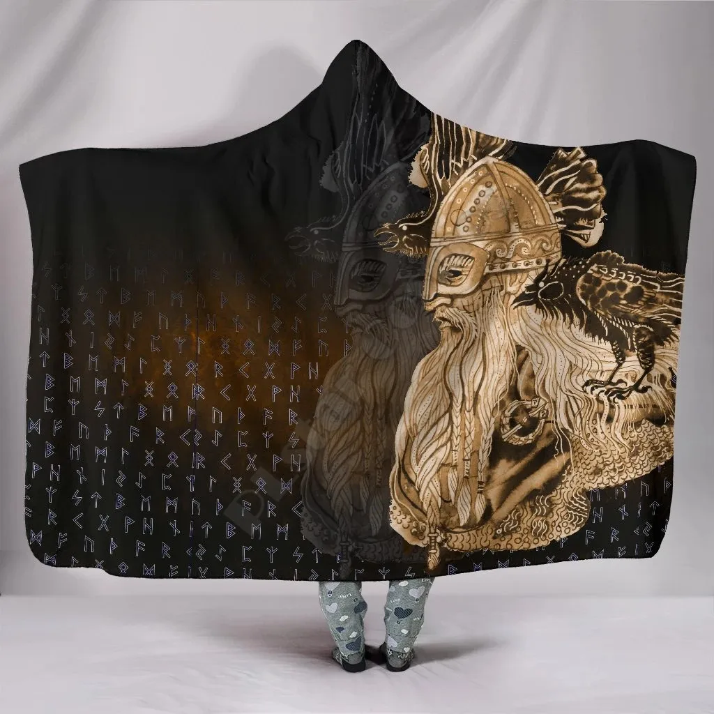 

Viking Style Hooded Blanket Odin Raven Viking Gold 3D Printed Wearable Blanket Adults For Kids Hooded Blanket Fleece blanket