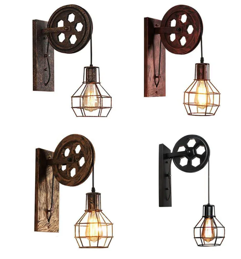 

Rural Industrial Style Retro Creative Wrought Iron Pulley Light Personality Restaurant Corridor Aisle Wall Lamps