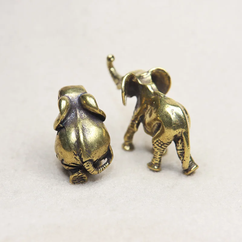 Pure Copper Elephant Small Statue Feng Shui Ornaments Handmade Brass Animal Crafts Home Decor Office Desk Decorations for Room
