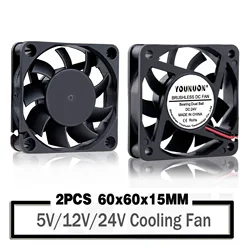 2PCS YOUNUON 60mm 6015 5V 12V 24V Borstelloze USB 2PIN 3PIN DC Koeler Fan 60x 60x15mm 6010 6cm Voor Computer PC CPU Case Cooling