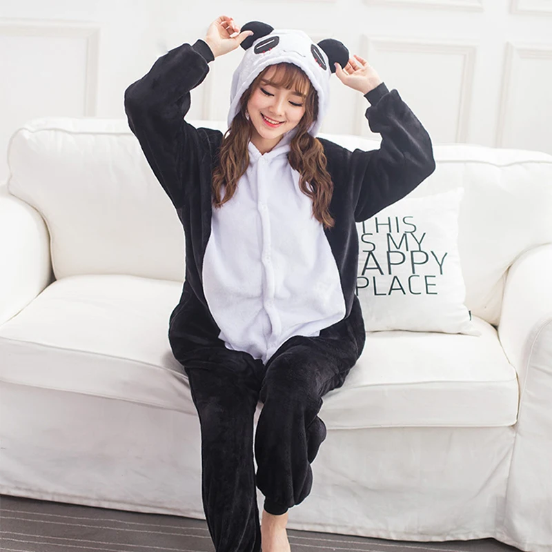 One Piece Hooded Jumpsuits for Adult Baby Girl Clothes Children Panda Pajamas Winter Animal Onesies Cartoon Sleepwear Pyjamas