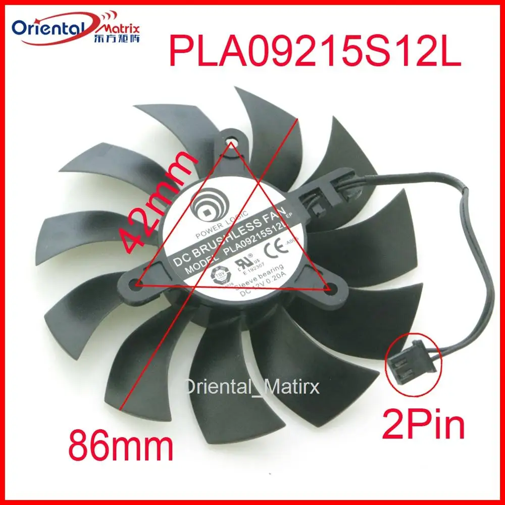 Free Shipping PLA09215S12L 12V 0.20A 86mm 2Pin For EVGA GTX1050 Graphics Card VGA Cooler Cooling Fan