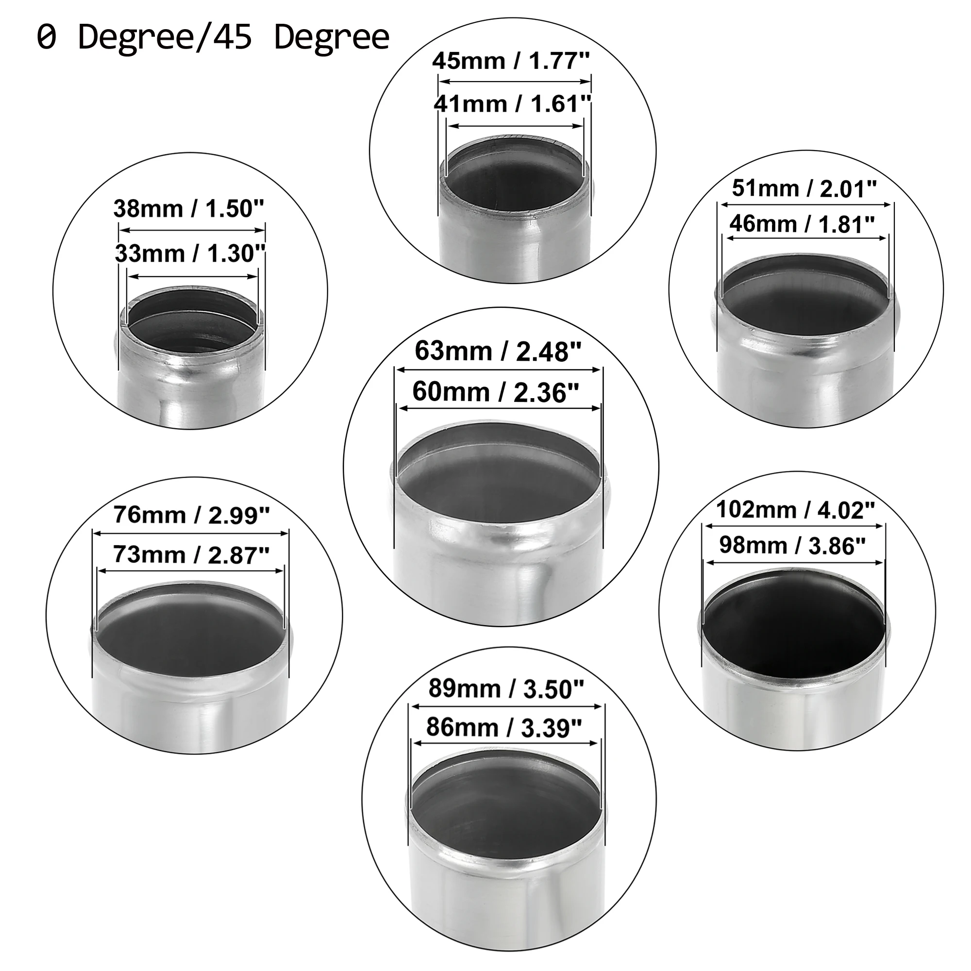 X Autohaux Aluminum Alloy Intake Tube OD 38/45/51/63/76/89/102MM Intercooler Pipe Air Tube 0 45 Degrees 300mm Long for Auto Car