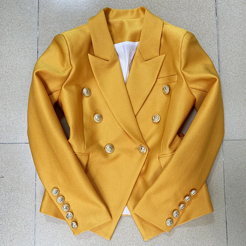 HIGH STREET Newest Fashion 2025 Designer Jacket Women's Classic Lion Buttons Double Breasted Slim Fit Pique Blazer