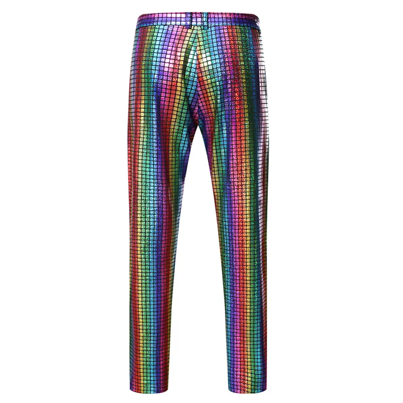 Shiny Rainbow Sequin Pants Men Nightclub Prom Dancer Singer Punk Rock Pants Mens Festival Christmas Party Stage Trousers Male