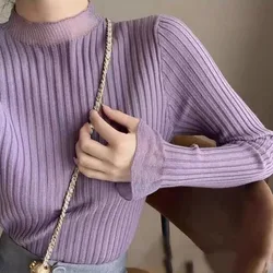 Lucyever Sweater Women 2022 Spring New Elastic Tops Flare Sleeve Solid Knitted Pullover Woman Casual Slim Fit Bottoming Jumpers