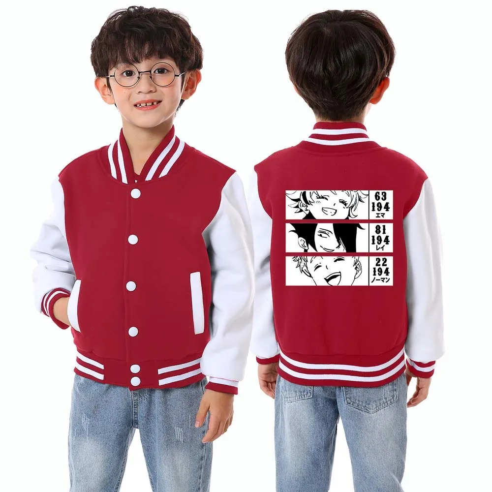 

Baseball Jackets The Promised Neverland Kid Boys Girls Sweet Cute Print Cardigan Casual Sweatshirts Solid Sportswear Coat 2021