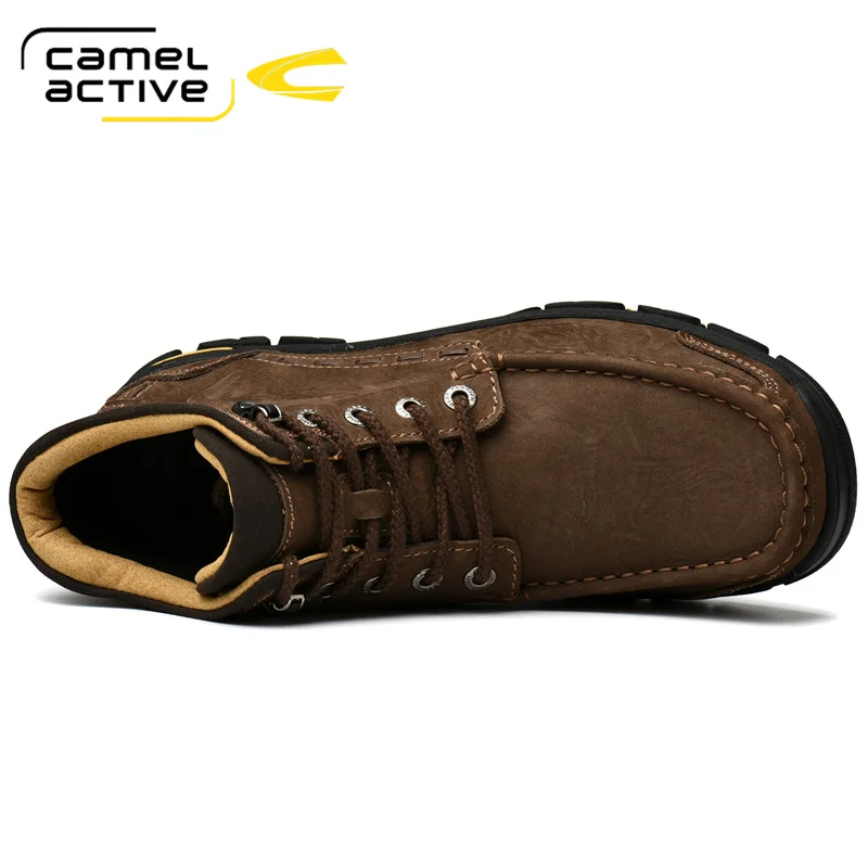 Camel Active Men Boots Genuine Leather Men Outdoor Boots Handmade Waterproof Working Ankle Boots High Top Men Shoes Size 38-47