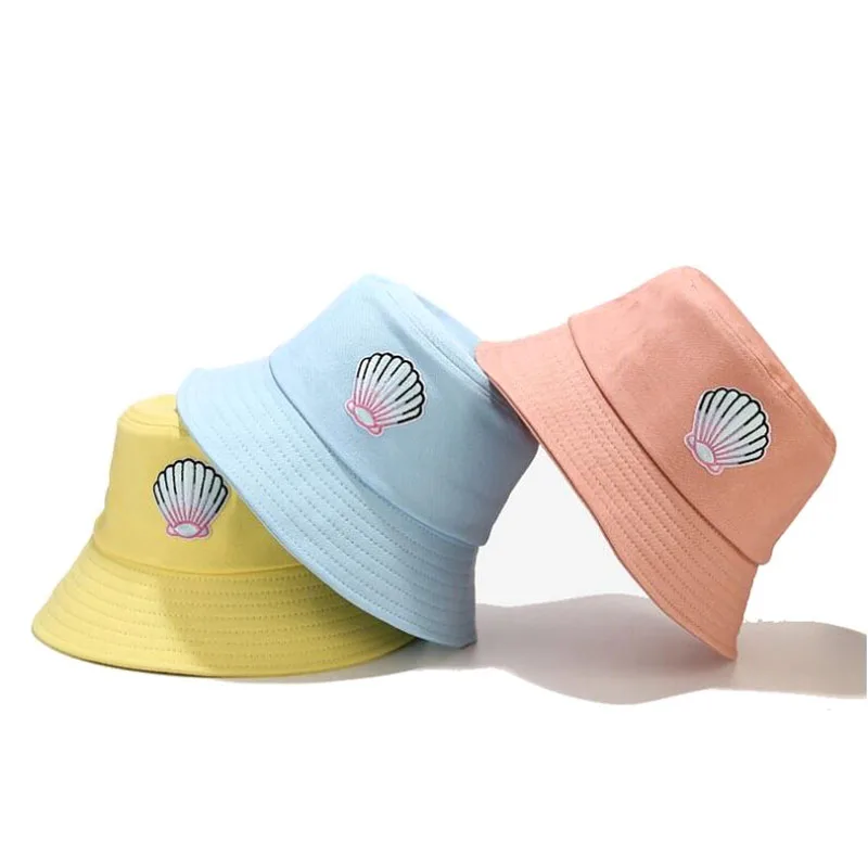 

Sea Shell Embroidery Sun Cap Fashion Fisherman Hat Women Girl Trendy Outdoor Fold Panama Bucket Hats Travel Beach Sun hat