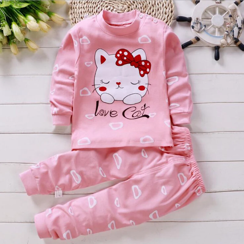 

Children Long Sleeve Cotton Kids Cartoon Sleepwear Baby Clothing Set Autumn Cotton Nightwear Boys Girls Animal Pyjamas Set