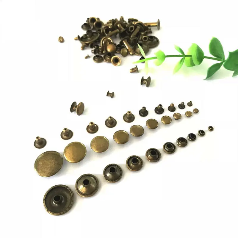 100sets 3-10mm Metal Double Cap Rivets Studs Round Rivet for Leather Craft Bag Belt Clothing Garment Shoes Pet Collar Decor