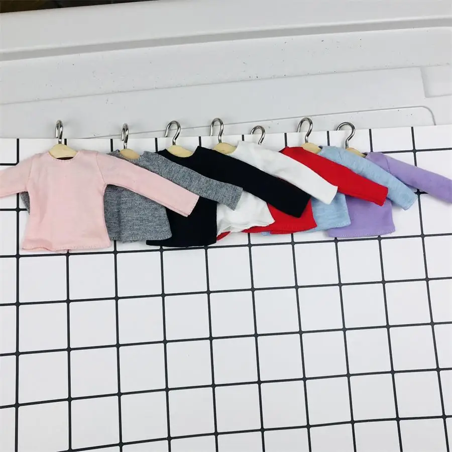 Handmade Pure Color Long Sleeve T-Shirt Black/White/Pink/Red/Blue/Gray/Violet Casual Shirt for Blyth Licca 1/6 Dolls Clothes