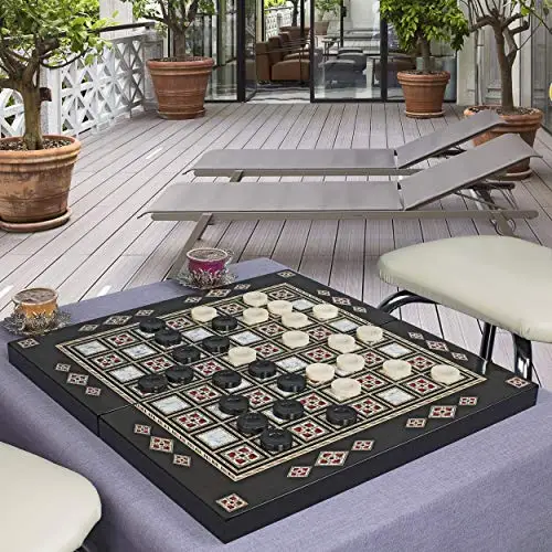 LaModaHome Star 27 ''Antique Turkish Backgammon Set, Elite Vinyl Cellophane Coated Wooden Polyester Design, board Game Backgammon, Mo