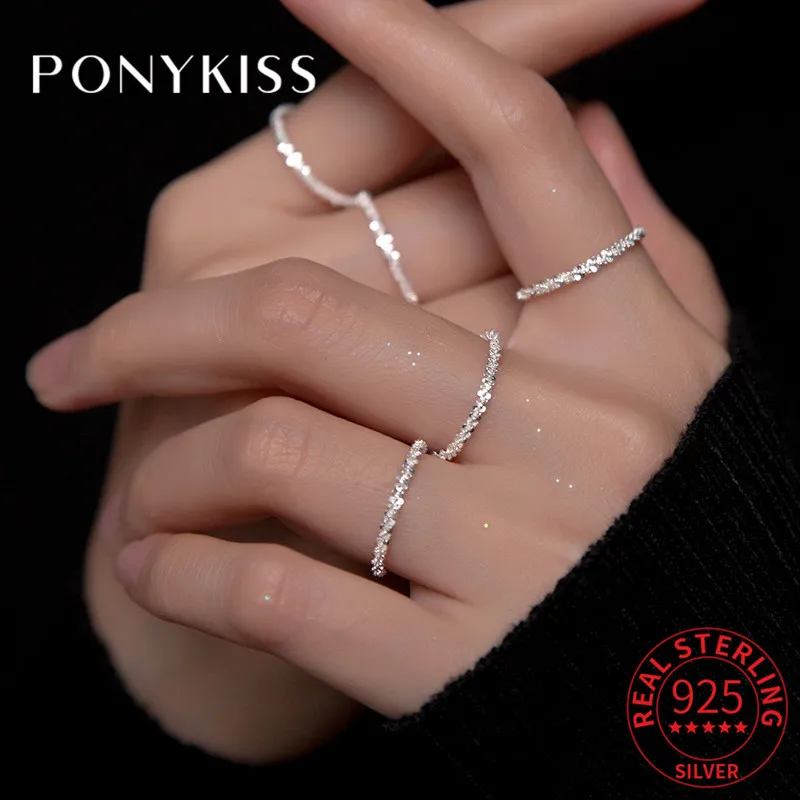 PONYKISS Romantic S925 Sterling Silver Cross Gypsophila Ring for Women Party Fine Jewelry  Components Accessory girl Gift