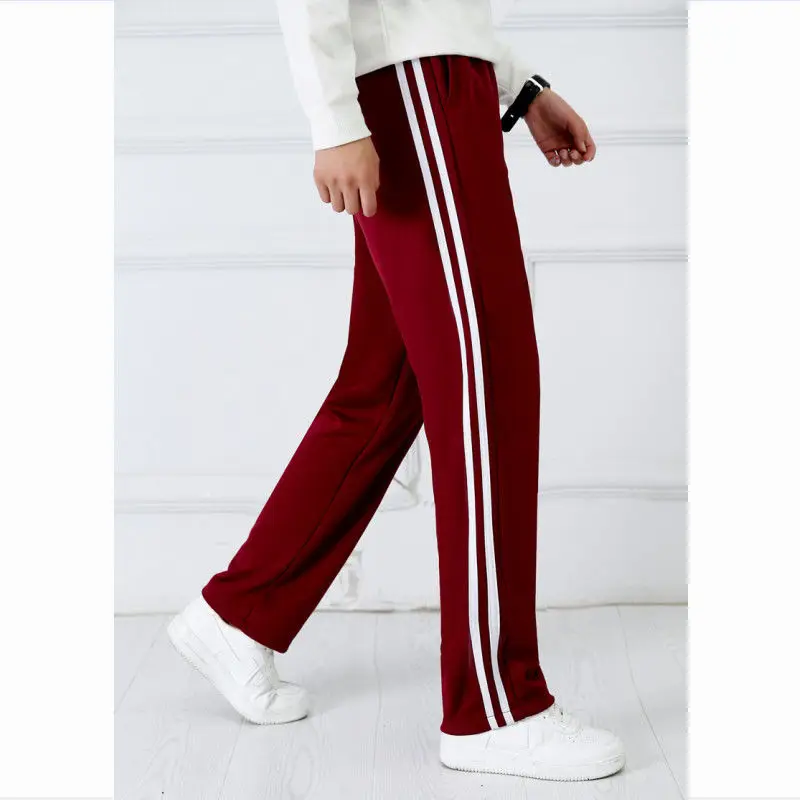 Wine red Unisex New Track Pants Casual Sweatpants mens Striped Bastic Trousers Straight Pants Joggers Simple Work Pants