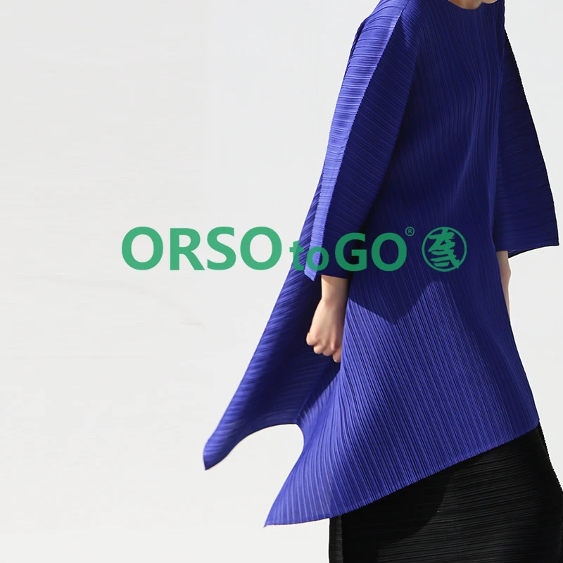 HOT SELLING Miyake folds of loose solid o-neck sequined long irregular T-shirt IN STOCK