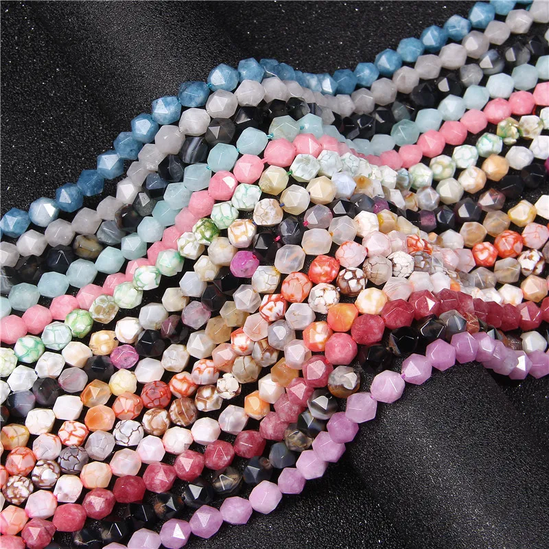 8mm Round Faceted Cracked Agates Beads Natural Stone Faceted Angelite Jaspers Beads for Jewelry Making DIY Accessories15.5