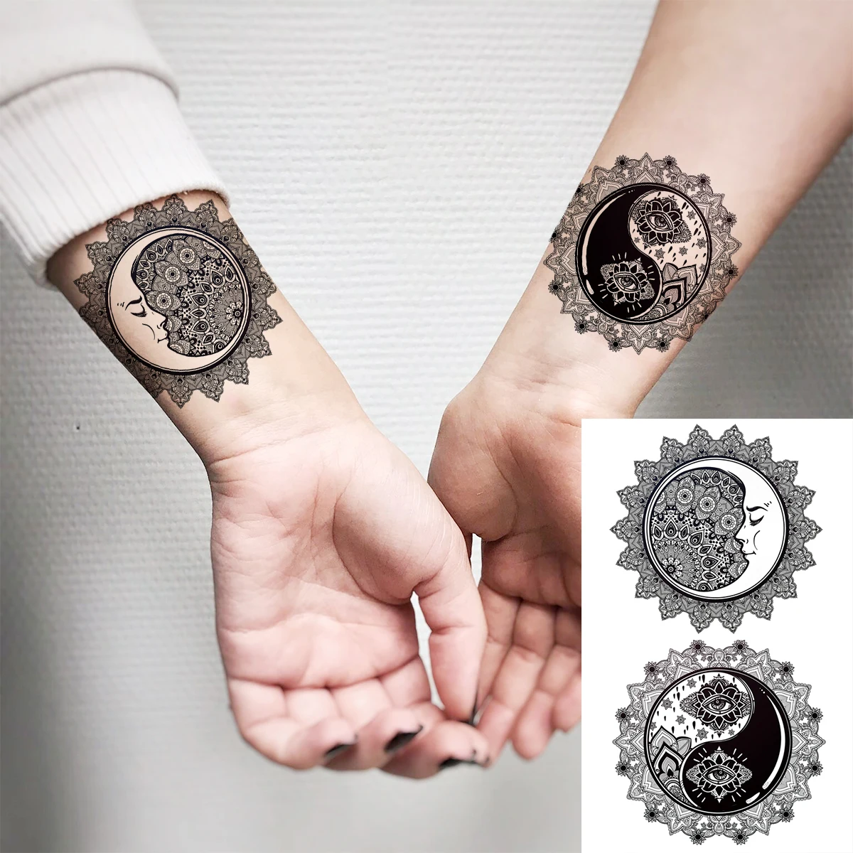 Tatouages temporaires 3D de poignet de Totem de lune noire pour femmes et hommes, faux autocollant de feuille de Triangle de lavande, Art corporel