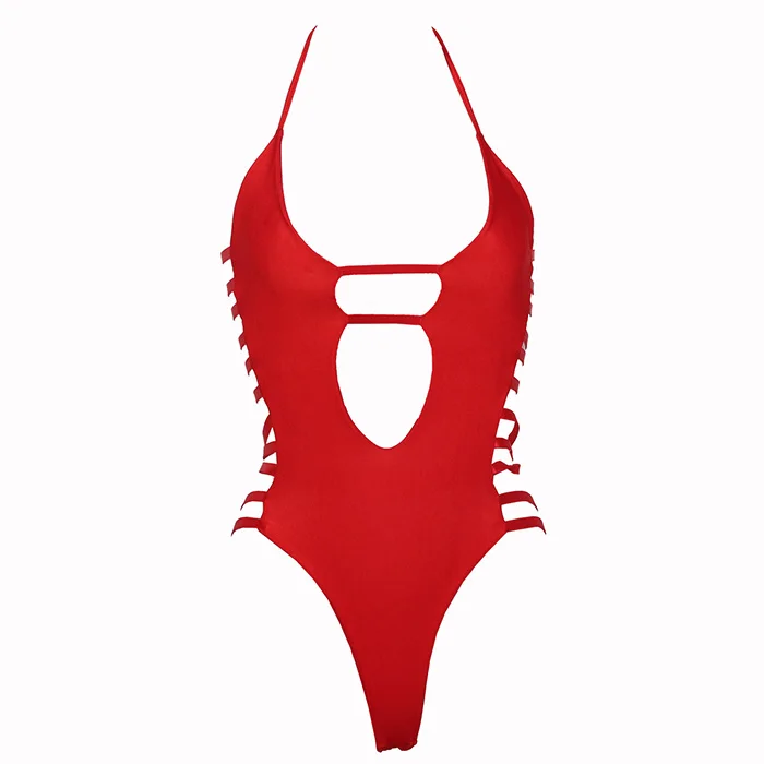 عميق الخامس الرقبة بيكيني ملابس السباحة النسائية الرسن ثوب السباحة 2021 Monokini سلسلة مثير ملابس السباحة قطعة واحدة عالية قطع ملابس السباحة #1