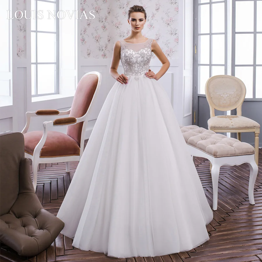 

Louis Novias Short Wedding Dress Ball Gown Wedding Dresses Lace Up Backless Sweep Brush Train Dress For Wedding Party