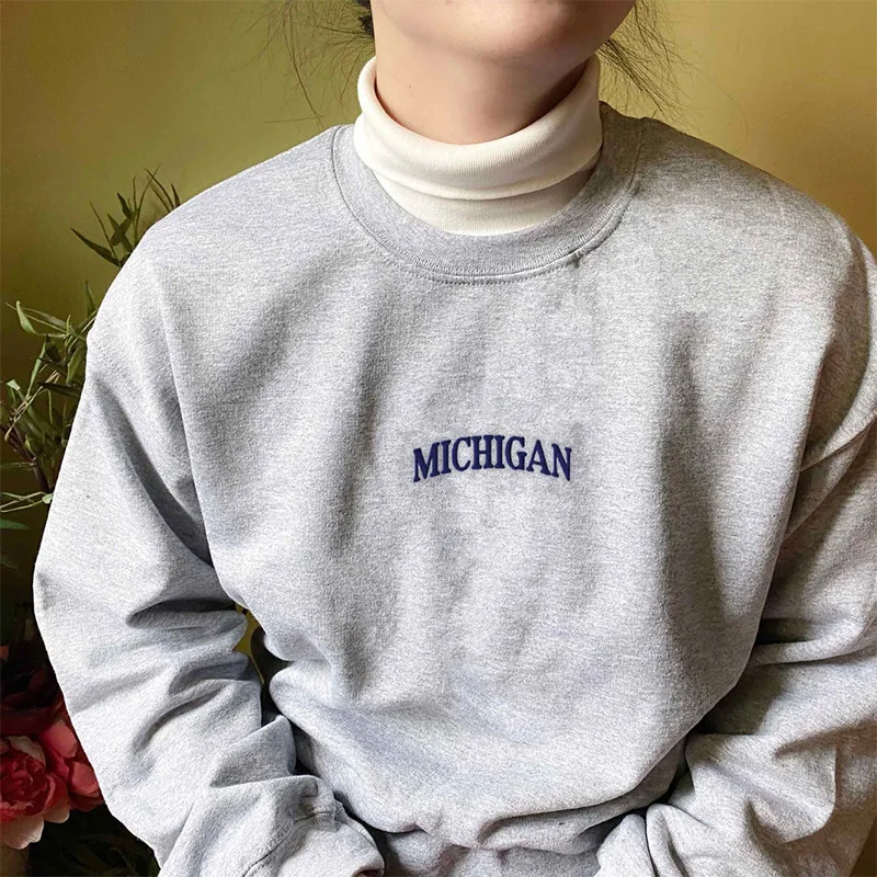 USA Michigan litery haft drukowanie dorywczo gruby sweter jesień luźne Crewneck bluzki Vintage 80s 90s kobiet bluzy