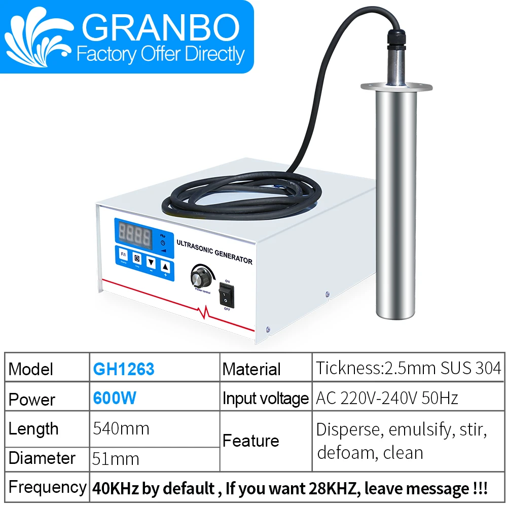 Granbo Immersible Ultrasonic Cleaner Parts Vibrator Bar Generator Stick Transducer Rod For Disperser Defoaming Emulsification