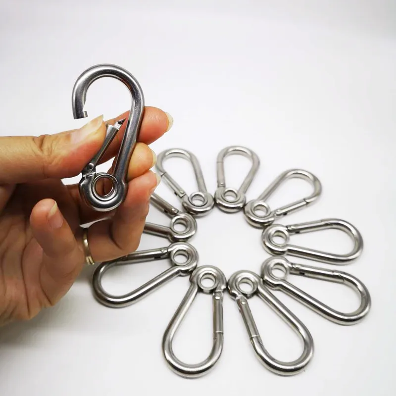 Different size Carabiner Eyelet 10PCS M6 Secure Lock 304 Stainless Steel 60mm Hook Carabiner Eyelet