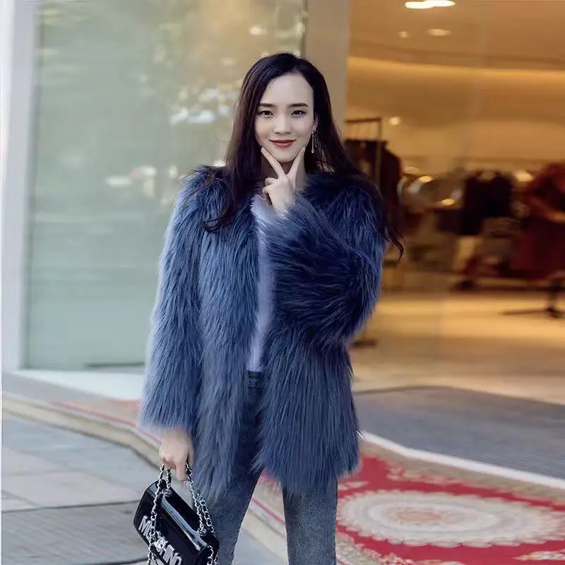 Lengthen Mink Coats Women Winter Top Fashion Pink FAUX Fur Coat Elegant Thick Warm Outerwear Fake Fur Jacket Chaquetas Mujer