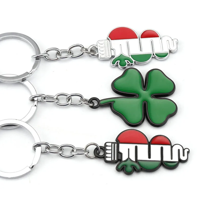 Metal Green Four Leaf Clover Car Keychain Keyring for Alfa Romeo GT Giulia Giulietta Stelvio Mito Ford Lucky Pendant Car Styling