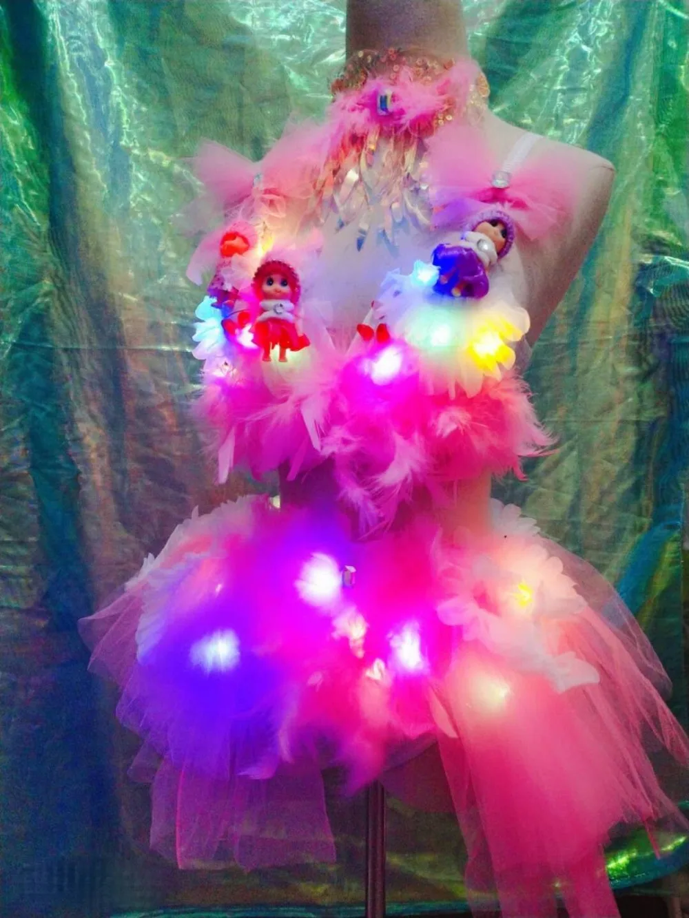 Pink doll stage show led lumious light up tutu dress gogo stage DJ DS singer costume