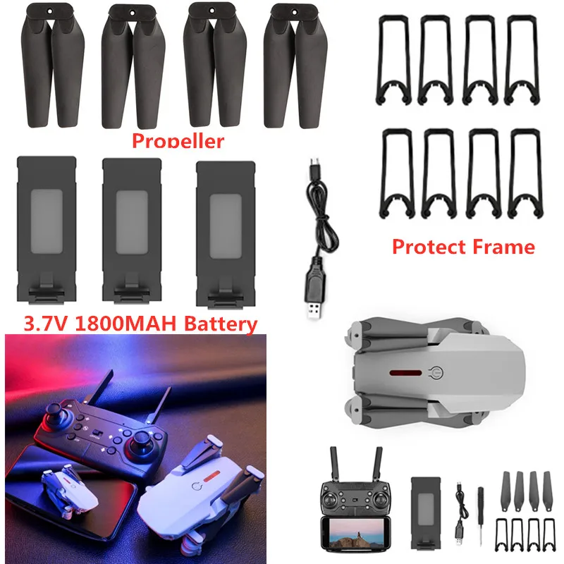 E88 Pro E88pro 4K Remote Control Drone Spare Part 1800mah Battery/Propeller/Protect Frame For E88 Pro RC Drone Accessories Blade