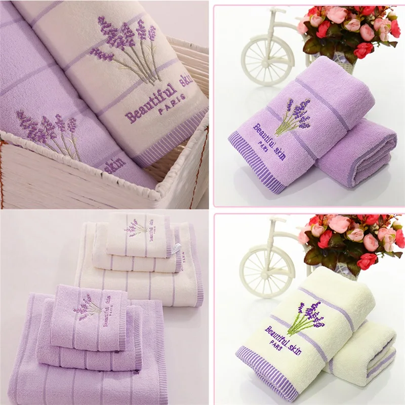 High Quality Bath Towel Cotton Embroidery Lavender Aromatherapy Soft Hand Face Towel Sheet Set 34 x 74cm bath towel New