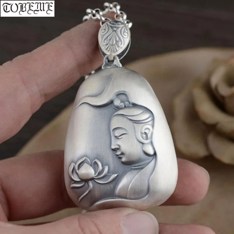 

Подвеска Kuanyin Buddha из серебра 100% пробы, тибетский Амулет из чистого серебра 999 пробы, Лон кулон «Бодхисаттва», буддийский амулет Гуаньинь