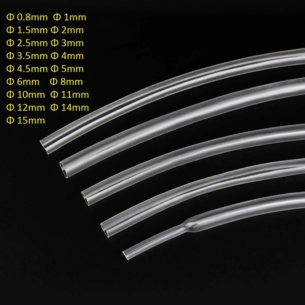 Φ0.8~Φ15mm 2:1 ultra-thin transparent Heat-shrinkable tube 5M/10Meter cable wire audio headphone wire 2 times shrink soft sheath