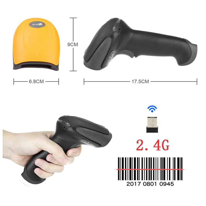HZTZ  Wireless Laser Barcode Scanner High Scaned Speed Bar Code Reader Scaner For POS and Inventory