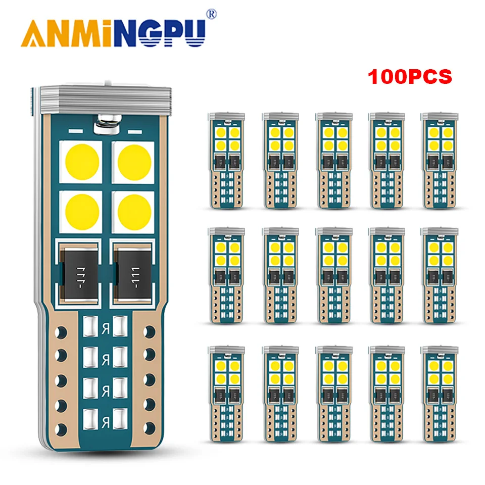 

ANMINGPU 100 шт. W5W Светодиодная лампа T10 светодиод 194 12 В 3030 чипы автомобильная светодиодная сигнальная лампа габарисветильник огни светильник для чтения Внутренние огни свет s Белый