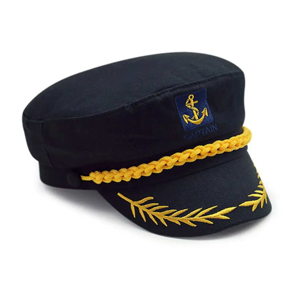 Black Adult Yacht Military Hats Boat Skipper Ship Sailor Captain Costume Hat Adjustable Cap Navy Marine Admiral For Men Women