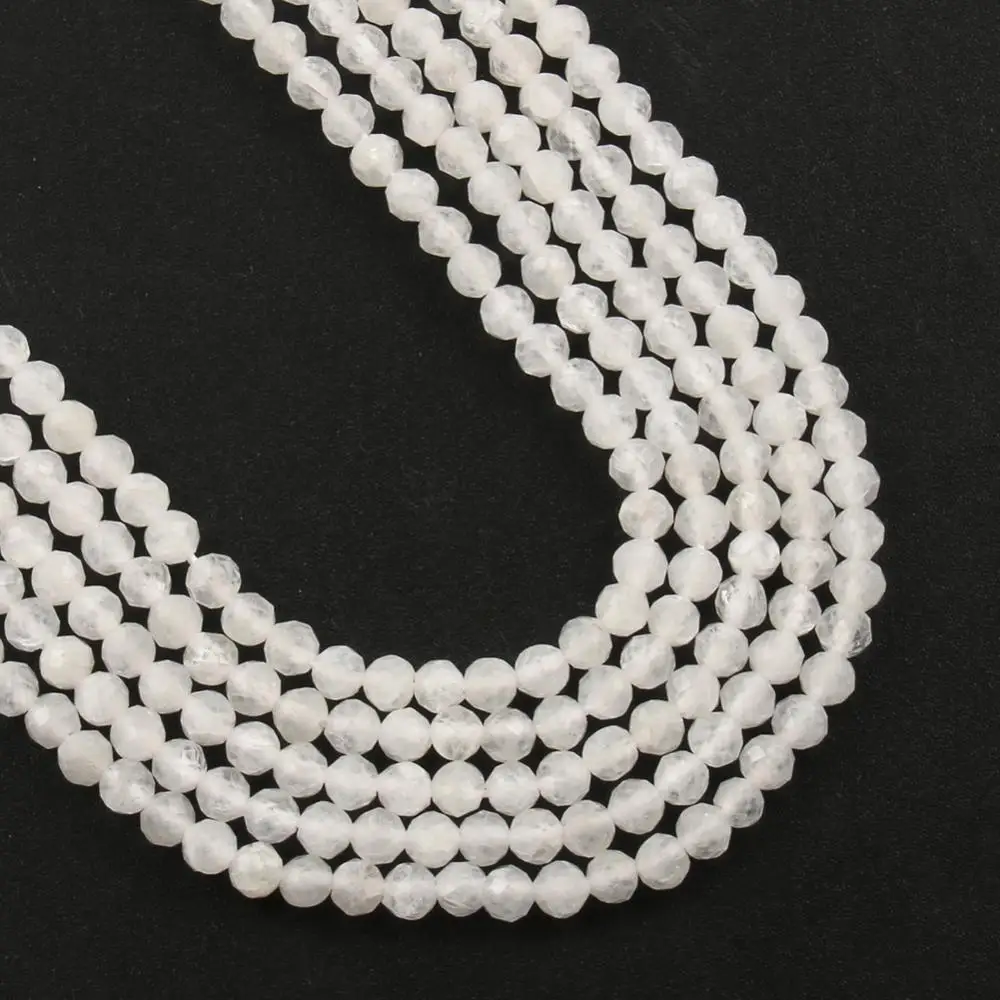 AA+ Natural White Moonstone Faceted Loose Beads for Jewelry Making DIY Christmas Gift Bracelets 15\'\' Tiny Stone Bead 2/3/4mm