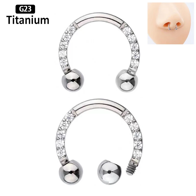 F136 Titanium cyrkon Hoop kolczyk w nosie przegroda Lip półokrągła sztanga podkowa ucho Tragus Helix kolczyk nos Piercing biżuteria do ciała,cyrkon