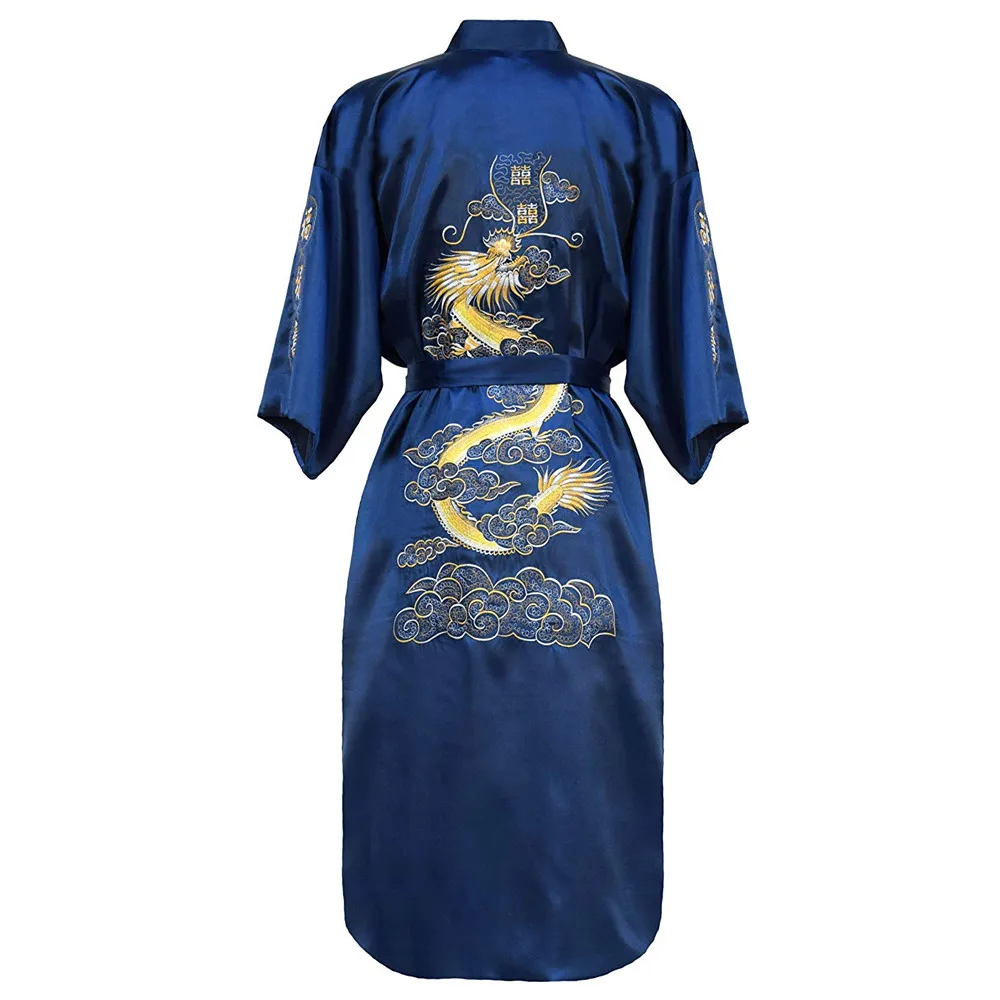 Stickerei Drachen Roben Traditionellen Männlichen Nachtwäsche Lose Nachtwäsche Kimono Bademantel Kleid Homewear Nachthemd Big Größe 3xl Klassische