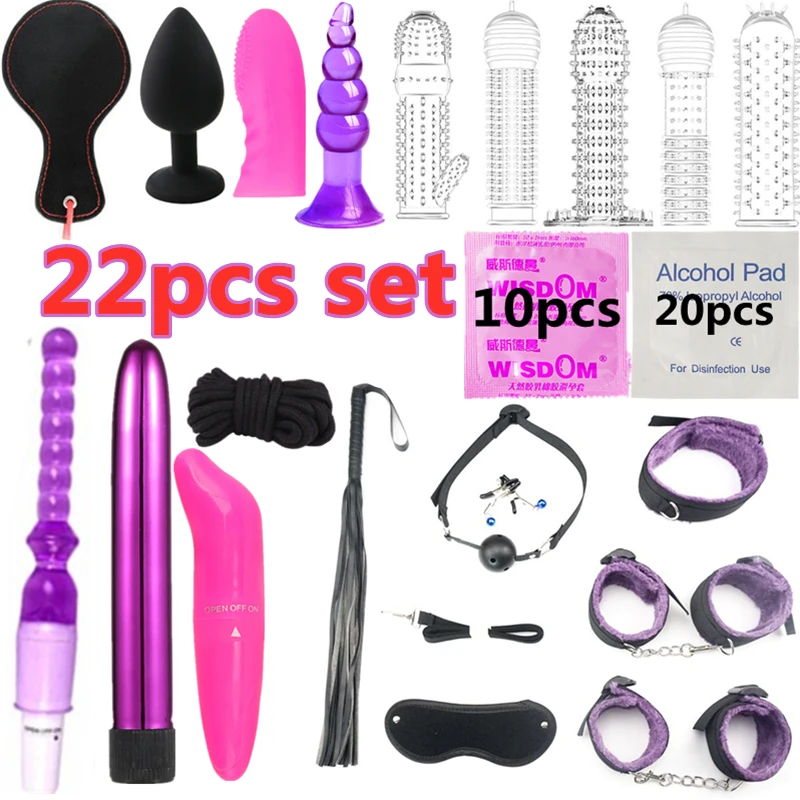 

Sex shop Intimate BDSM Bondage Kit Set Silicone Anal Vibrator Fetish Sex Toys for men Couples Slave Game Handcuffs Erotic Posit