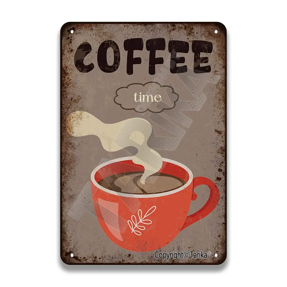 

Coffee Time Vintage Look Tin 20X30 cm Decoration Plaque Sign for Home Kitchen Bathroom Farm Garden Garage Inspirational Quotes W