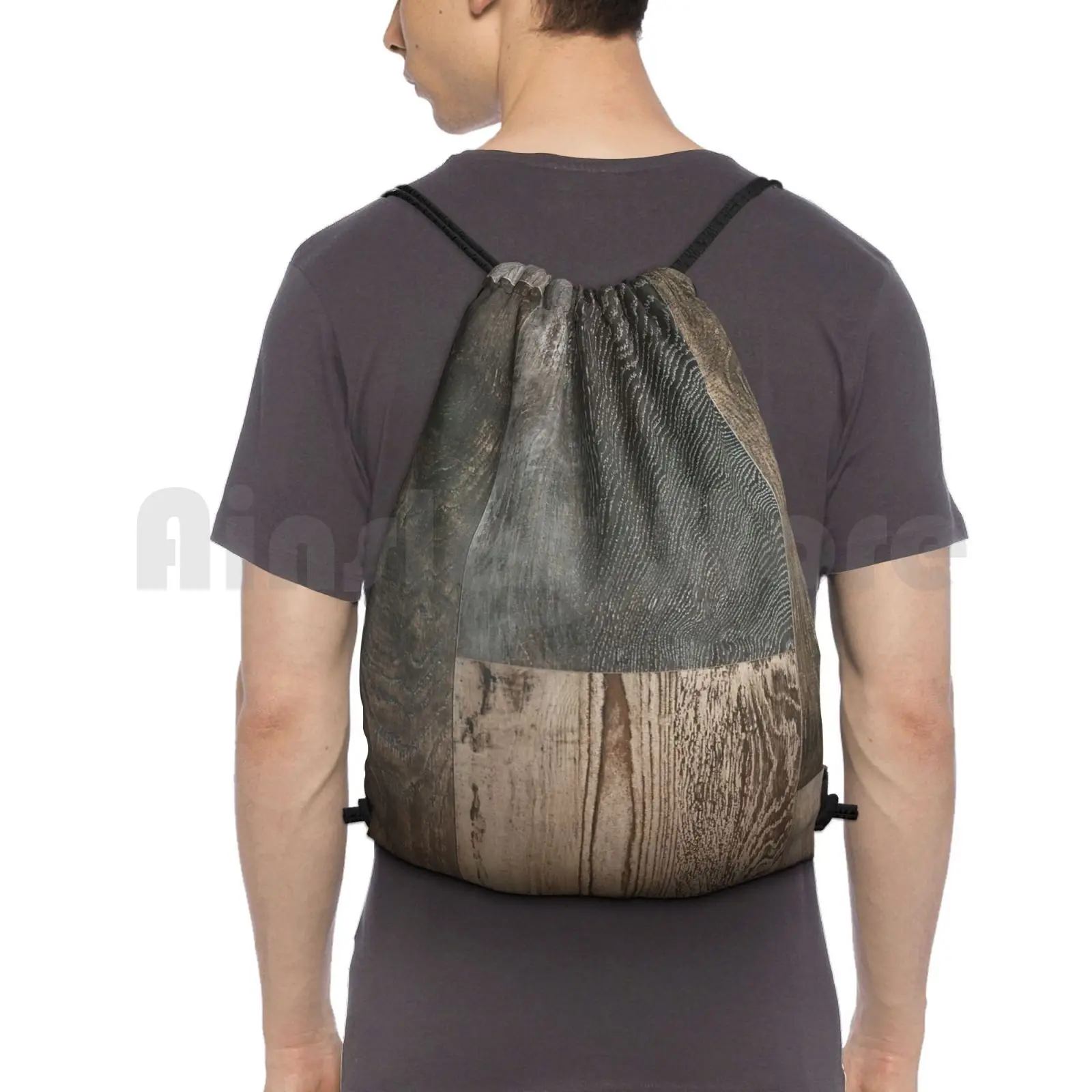 Primitive Western Country Farmhouse Chic Brown Barn Wood Backpack Drawstring Bag Riding Climbing Gym Bag  Wood Texture Wooden