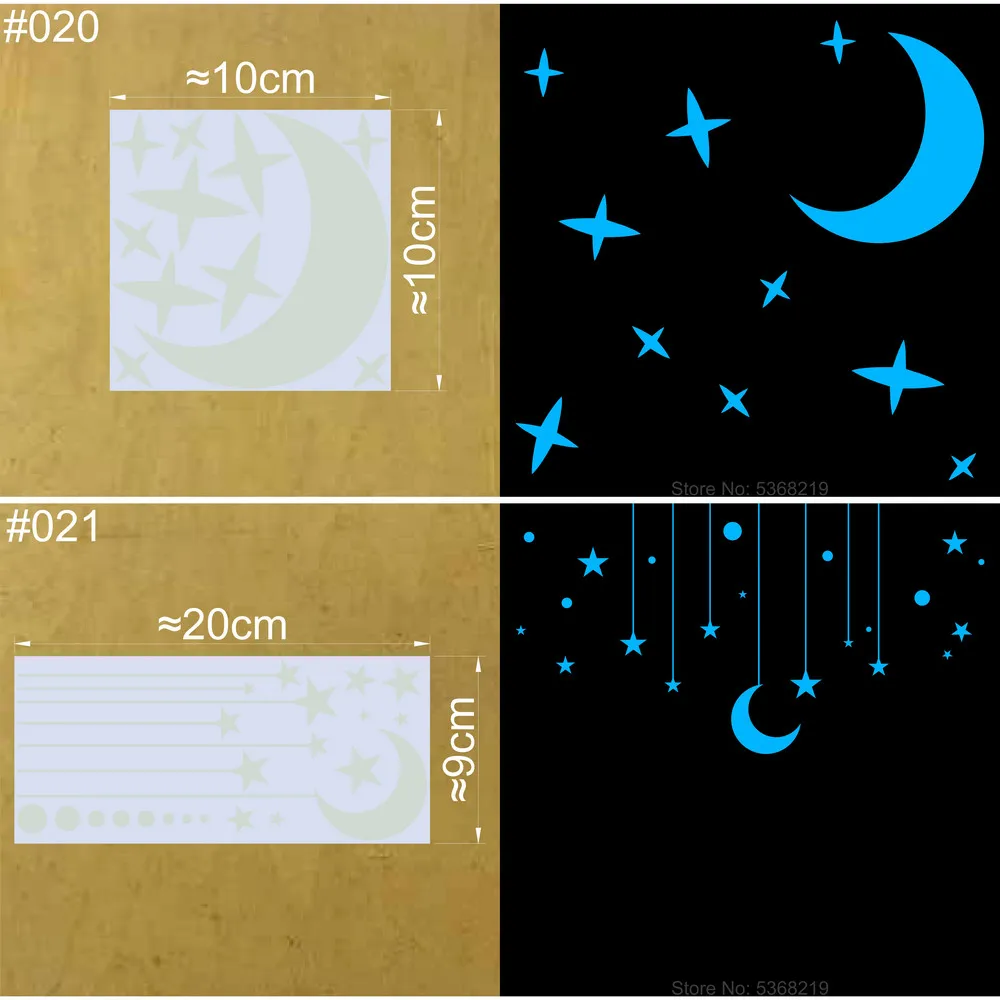Leuchtende Sterne Wandaufkleber, die im Dunkeln leuchten, Mond/Herz/runder Aufkleber für Kinderzimmer, Kinderzimmer, Geschäft, Hotel, DIY-Dekoration – Detail 12
