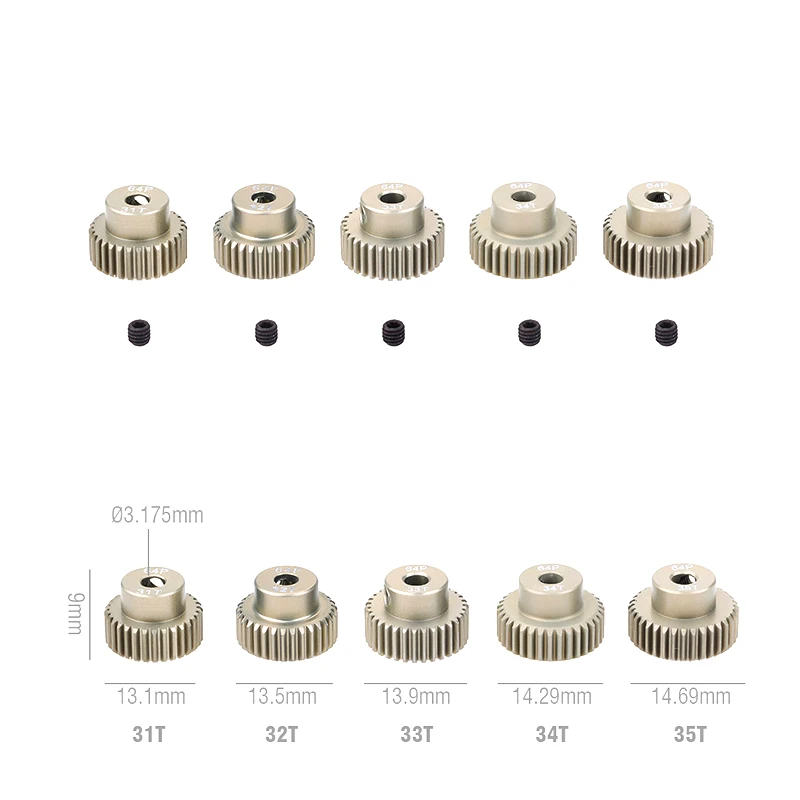 64DP 3.175mm 21t 22t 24t 25t 26T 27t 28T 29T 30T 32T 35T Aluminum Alloy Metal Pinion Motor Gear For 1/10 Rc Model Car Motor