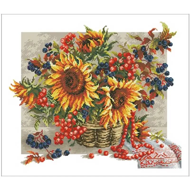 

Sunflower Berry Flower Basket Patterns Counted 11CT 14CT 18CT Cross Stitch Sets Chinese Cross-stitch Kits Embroidery Needlework